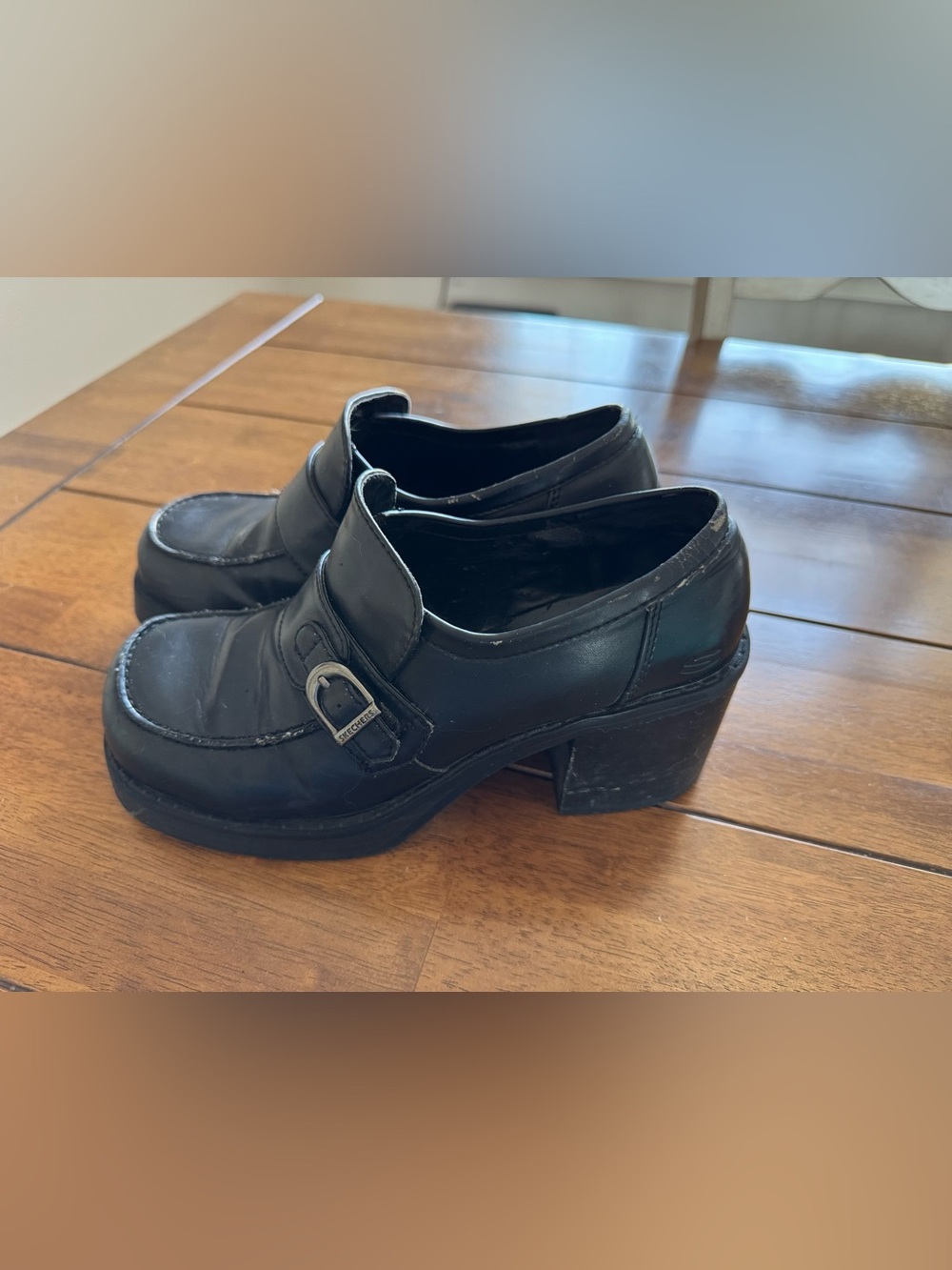 Skechers Vintage Y2K Black‎ Platform Slip On Loafer Chunky Block Heels